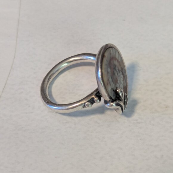 Vintage Nautilus Ammonite Fossil Shell Ring Sterling Silver Leaf Boho Unique - Picture 4 of 8